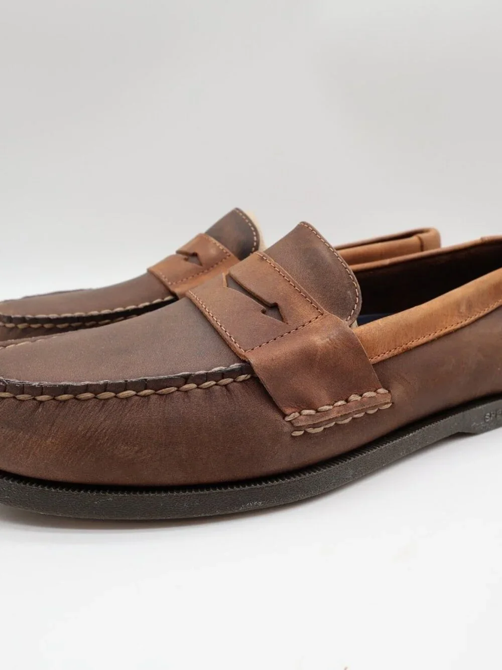 Sperry A/O Penny Loafers Mens 10.5 Brown Leather Slip On Boat Shoes